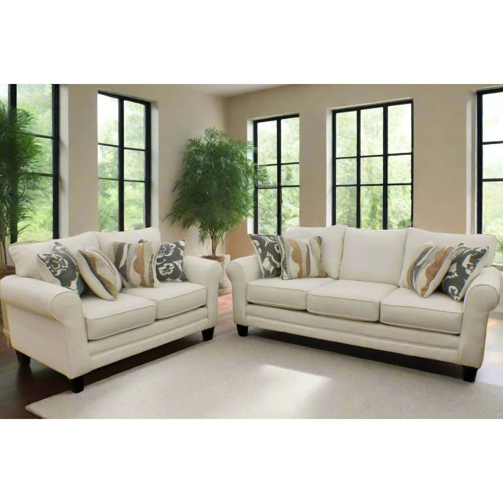 Rolled Arm Salt Sofa + Love Seat Performance Fabric 2-Pc Set