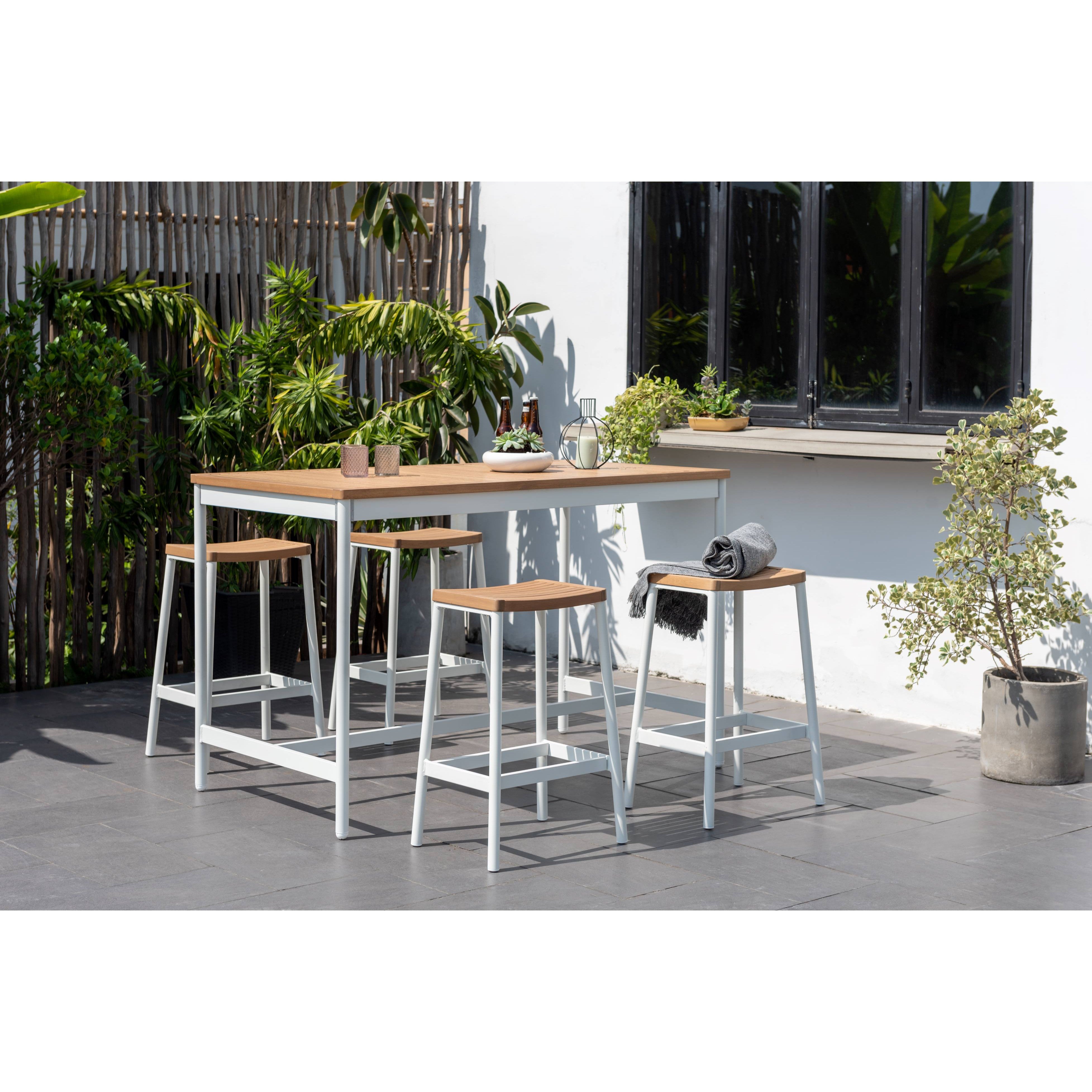 Edgartown 5pc Outdoor 59 Slatted Wood Bar Table Set Euro Design peter andrews