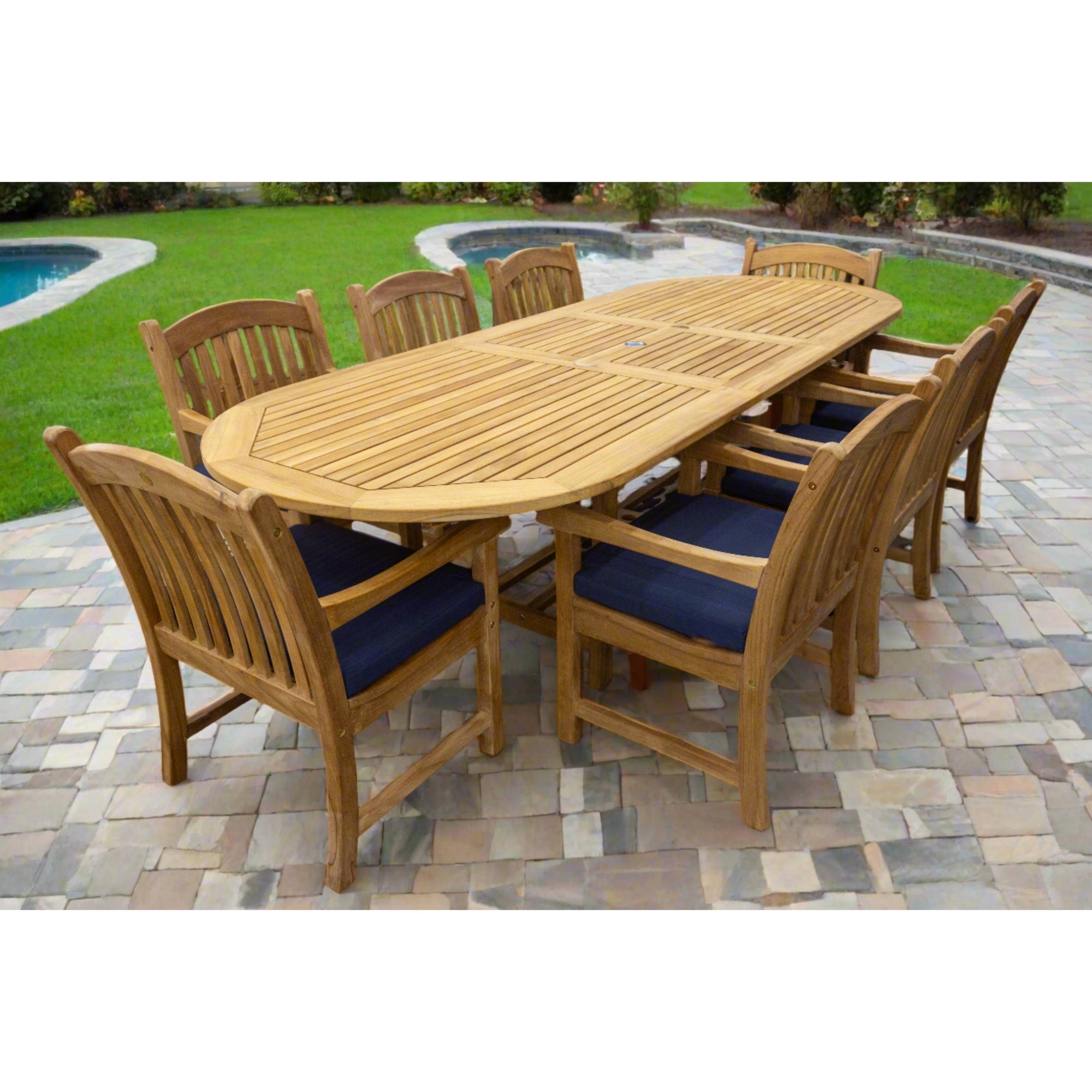 Yacht Teak 7pc Outdoor Dining Set (Teak Oval Extendable Banquet Table 96-120" with 6 Teak Chairs)