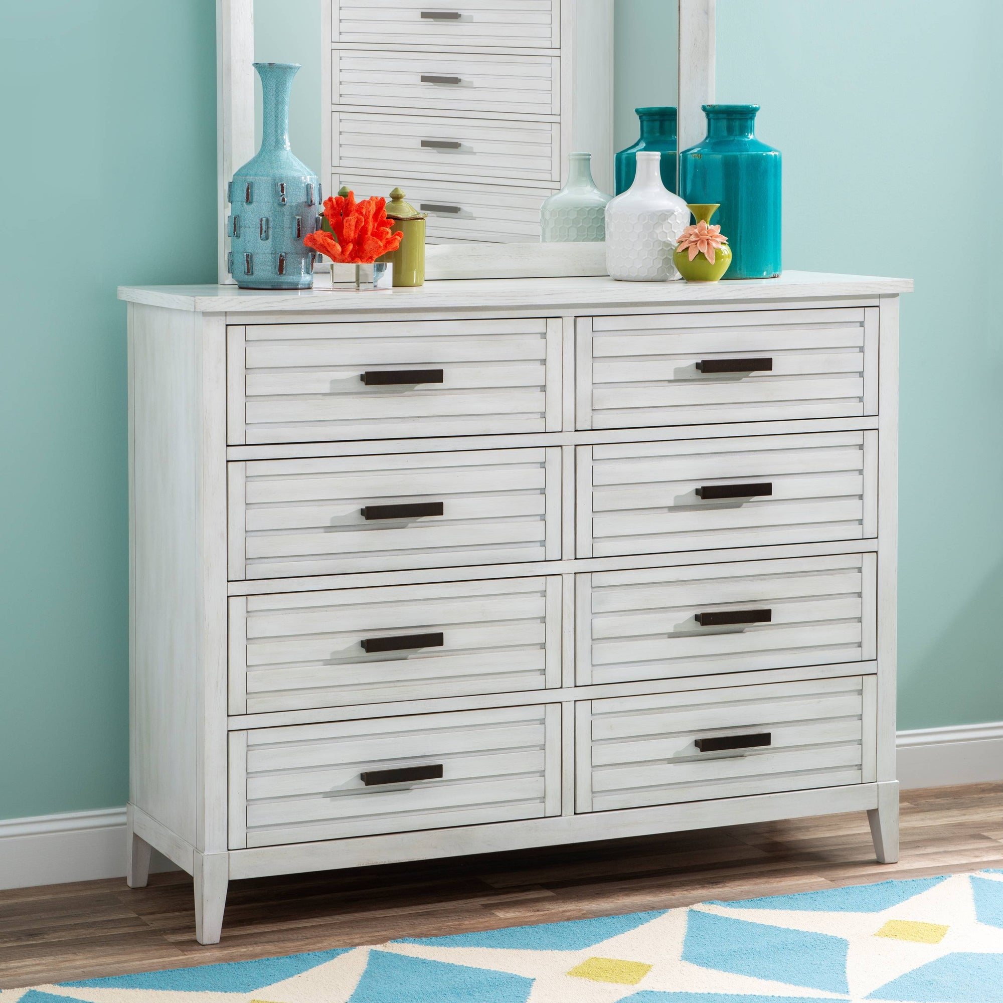 Coastal White 8 Drawer 58" Dresser