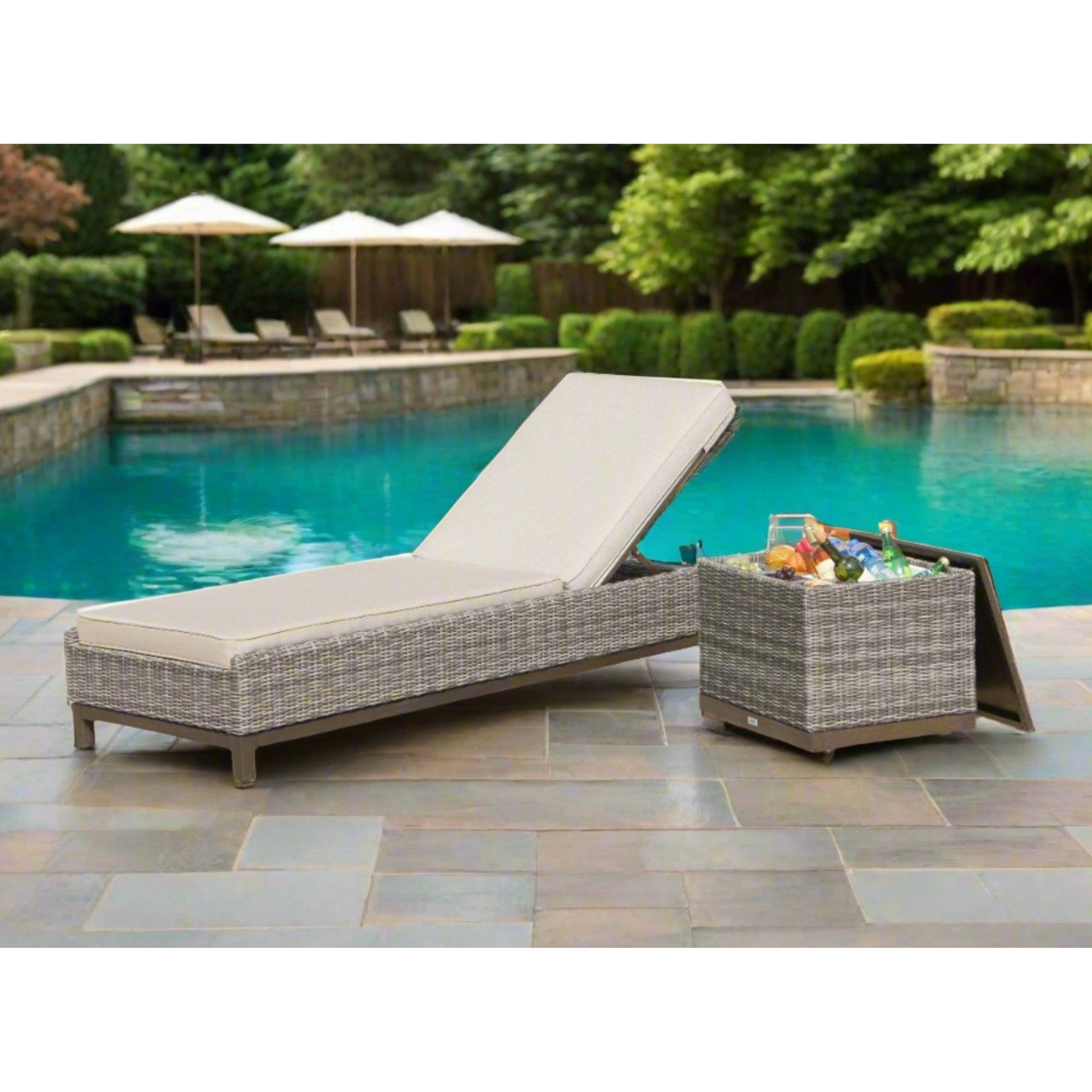 Naples Outdoor Sling Pool Chaise with Cushion