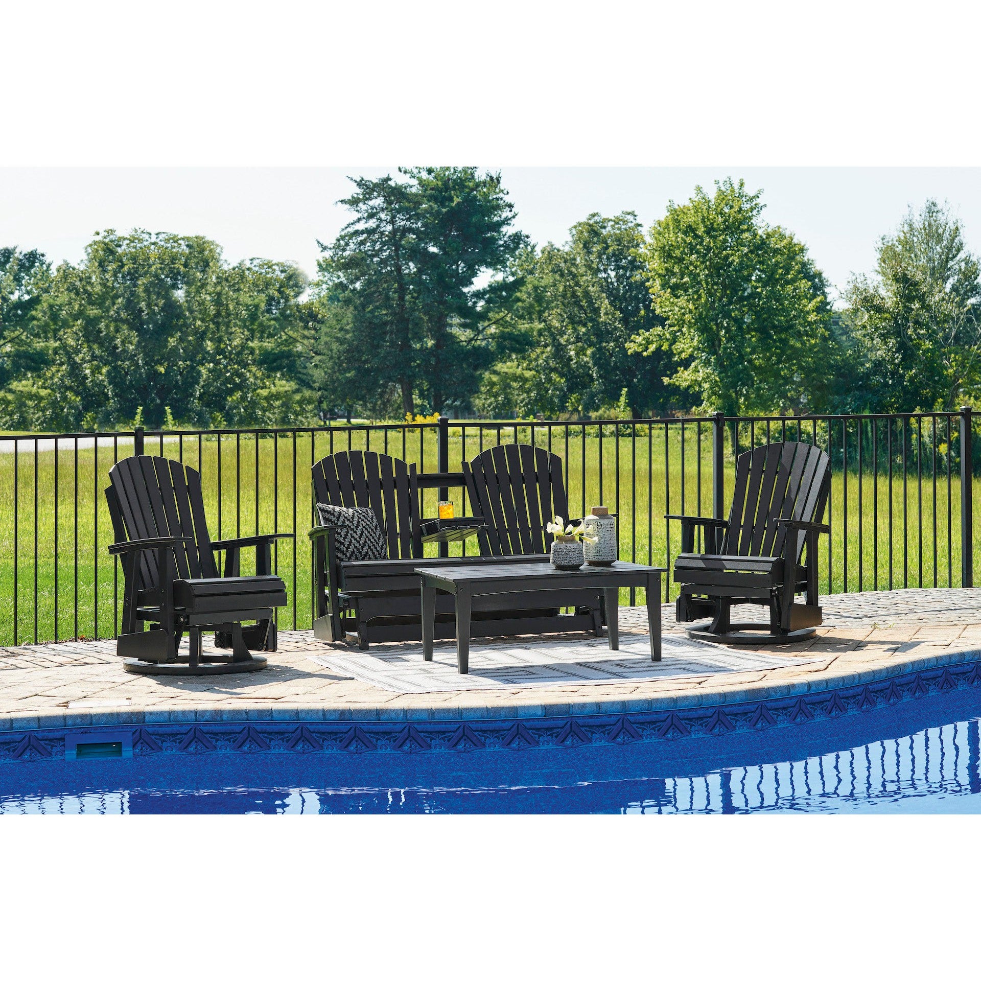 Poly Black Outdoor Swivel Glider Seating Set