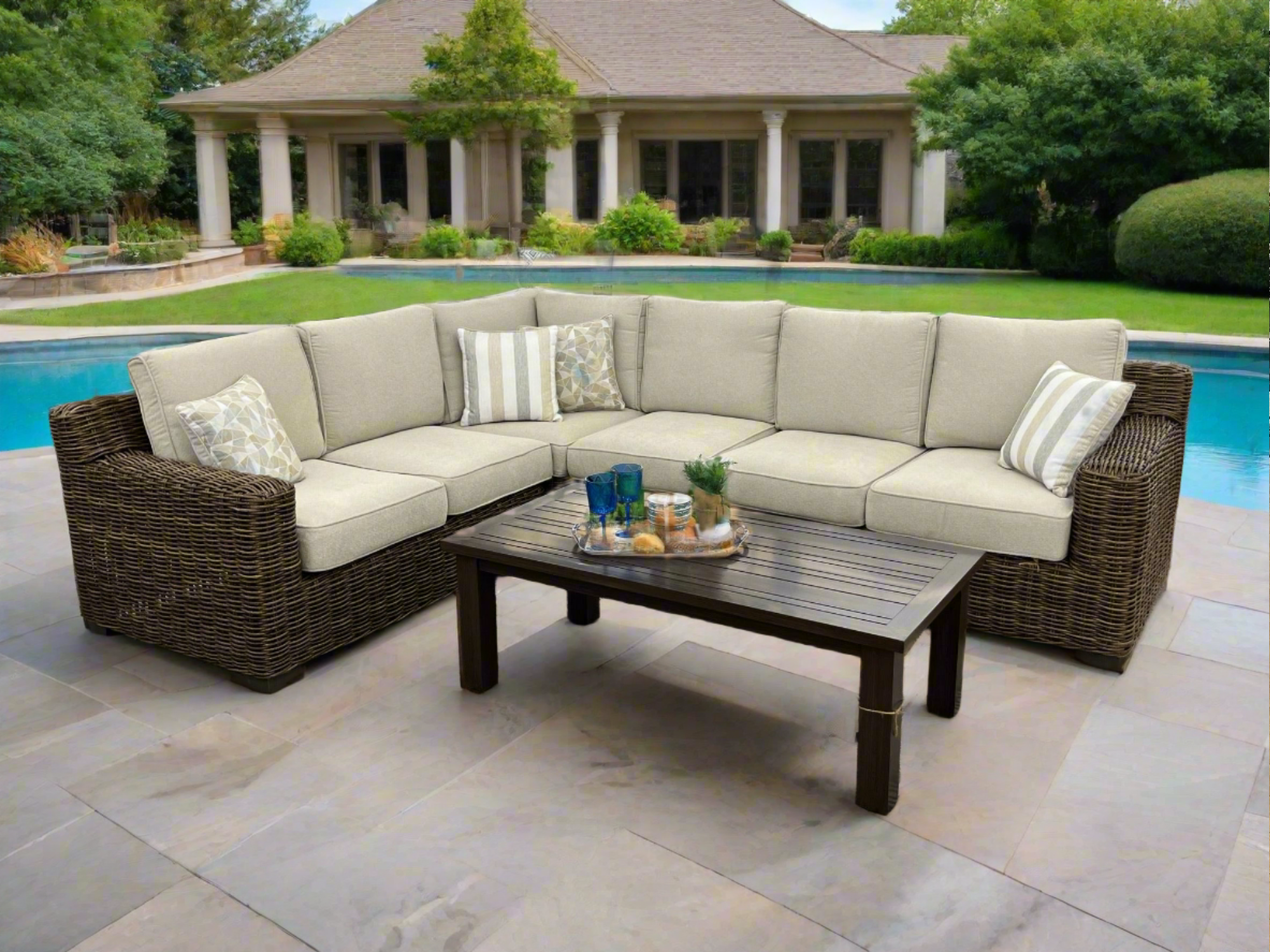 Carmel Brown Outdoor Sectional with LUX Heavy Weave peter andrews