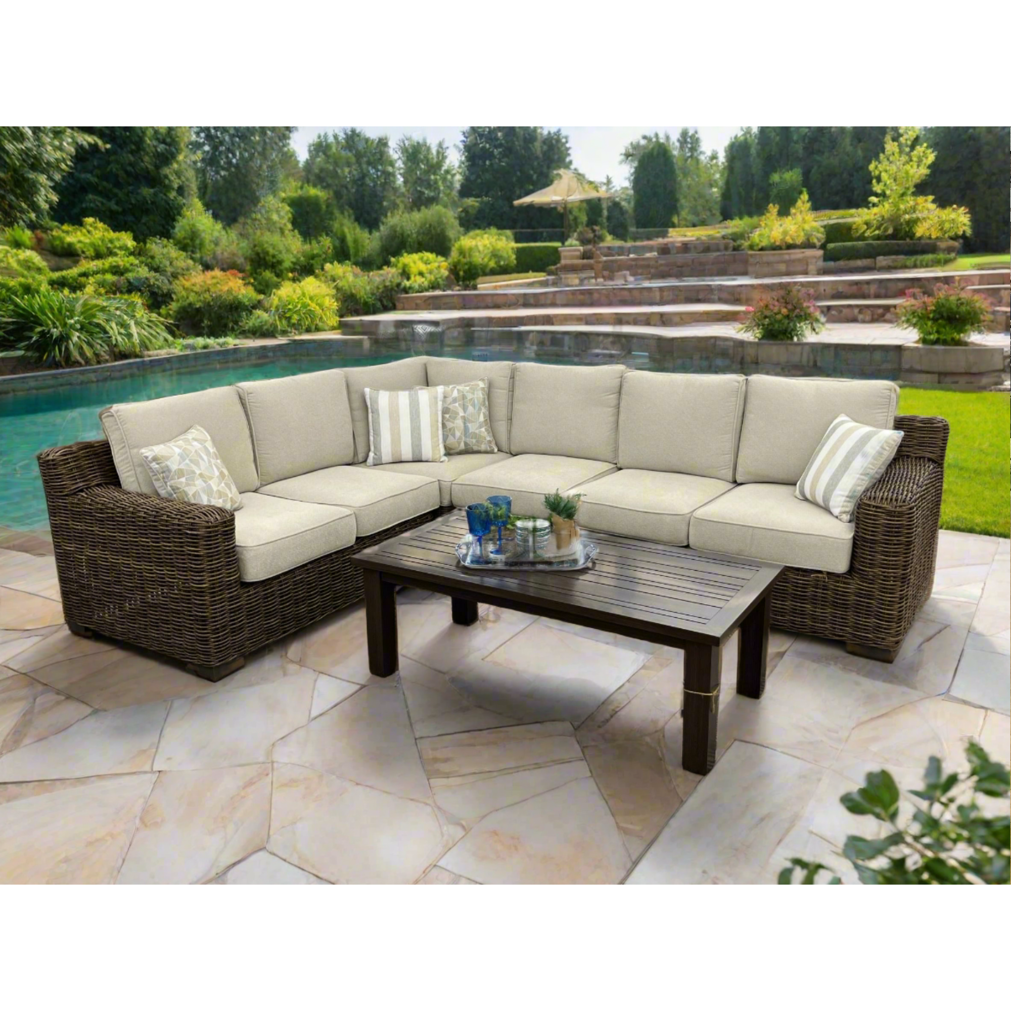 Carmel Brown Outdoor Sectional with LUX Heavy Weave- New for 2024