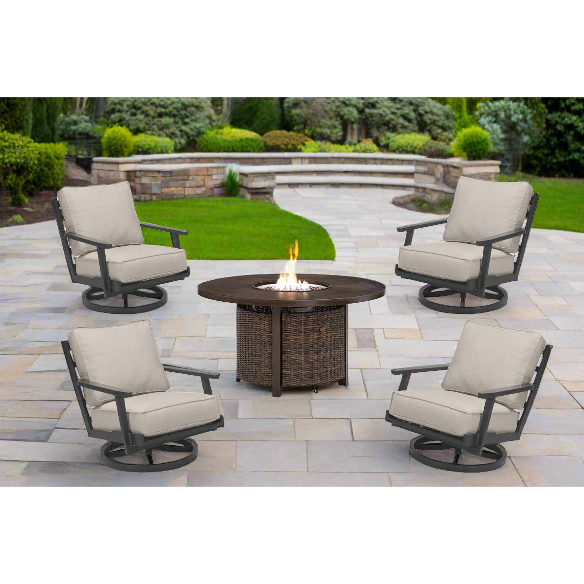 Coronado Outdoor 5pc Firepit Chat Set (Firepit +4 Swivel Rockers)