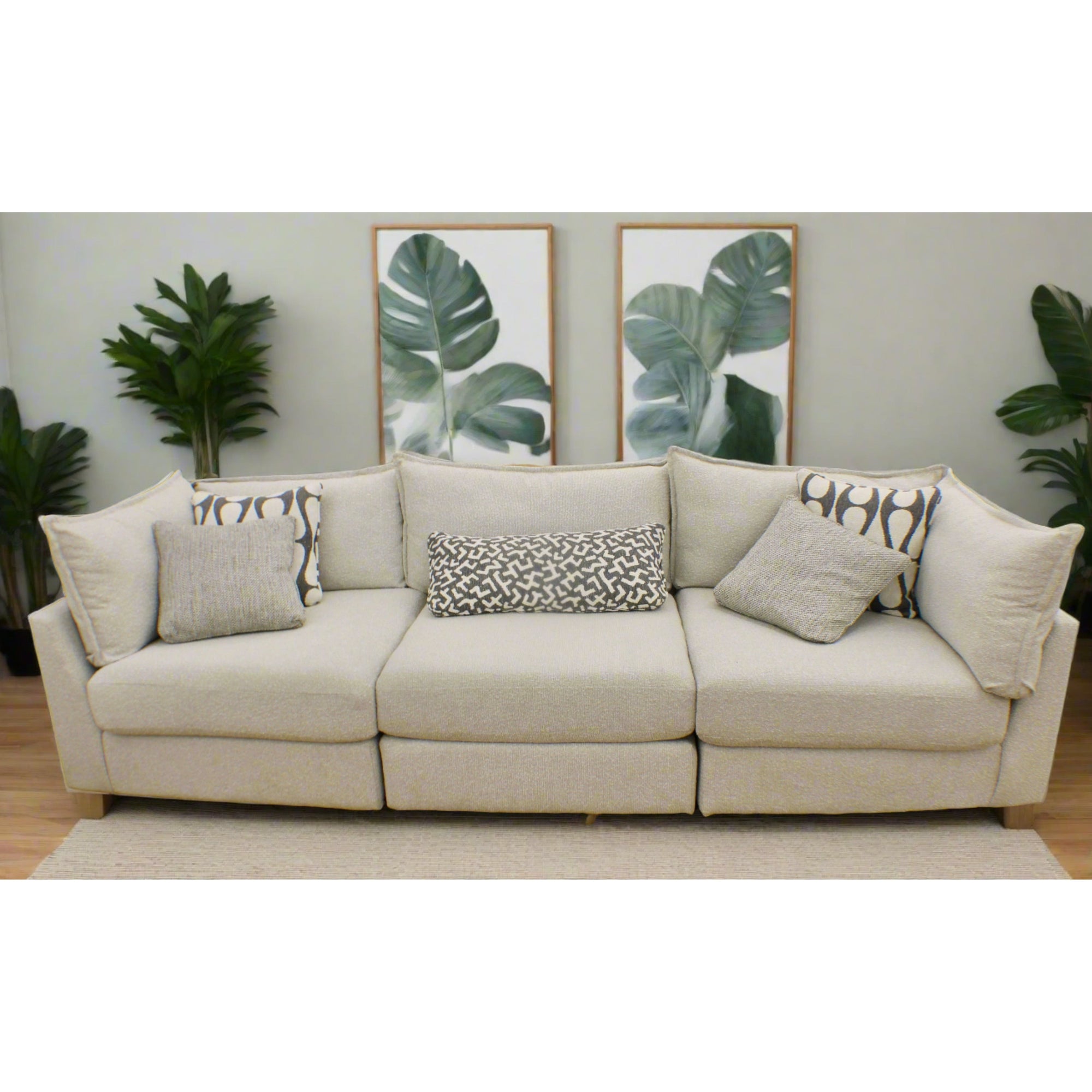 Flange 3-Pc Modular Sofa  Oversized in Pewter or Natural 125"