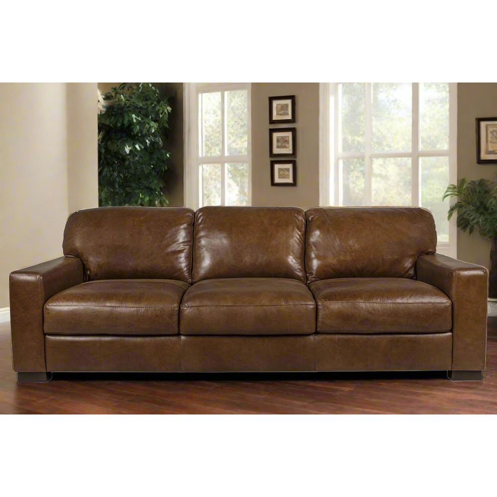 York Top Grain Italian Leather 89" Sofa in Chestnut