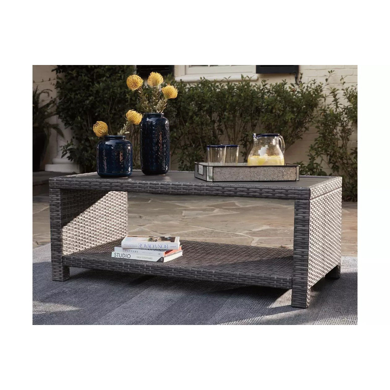 Grey wicker outdoor online coffee table